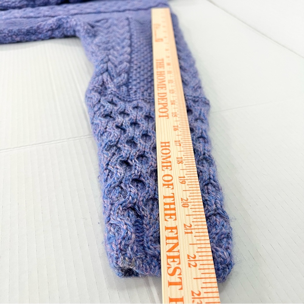 VYG Handmade Cable Knit Wool Fisherman Sweater Cardigan Button Up XL Purple - Picture 5 of 12